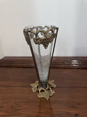 Glass Bud Vase with Decorative Gold-Tone Grape Accents